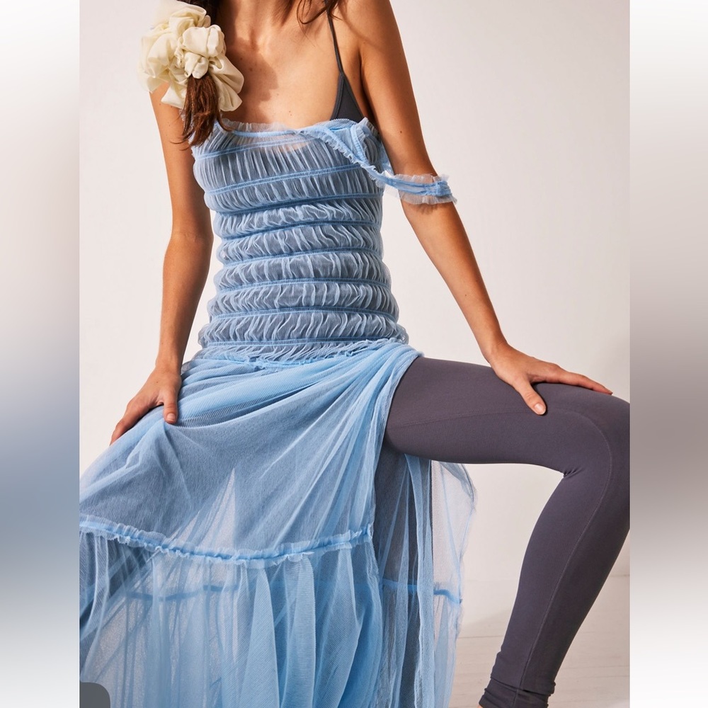 NWT Free People XS Smock About It Slip Baby Blue Sheer Long Slip